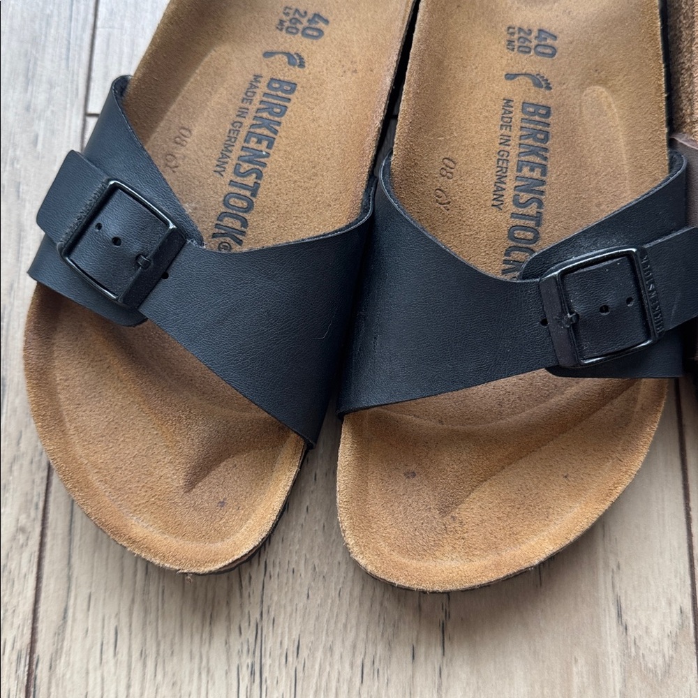Birkenstock Madrid Sandals Lot 2 Pair EU 40 Brown Black Leather Slide Comfort - Picture 3 of 13